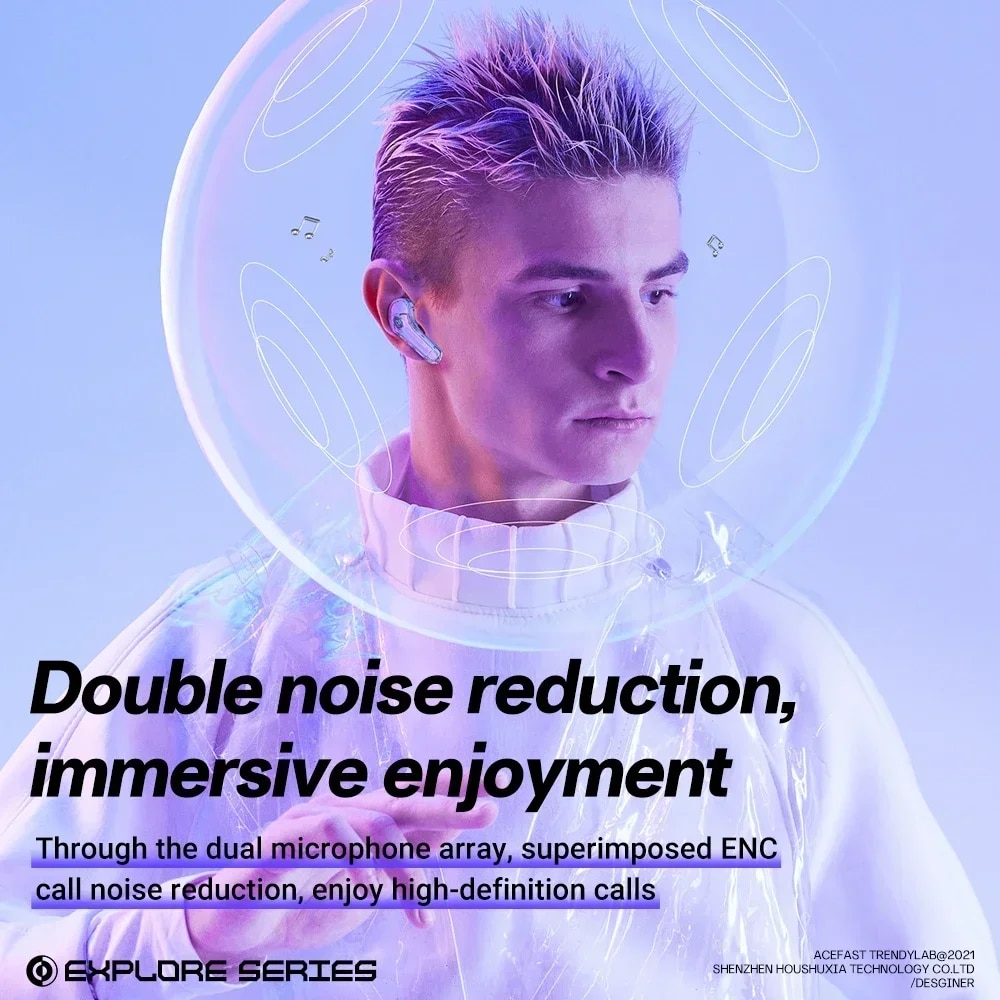 Wireless earphone Bluetooth earbuds Transparent Digital Display TWS Mecha Style For Acefast T8 Sports Headphones. 