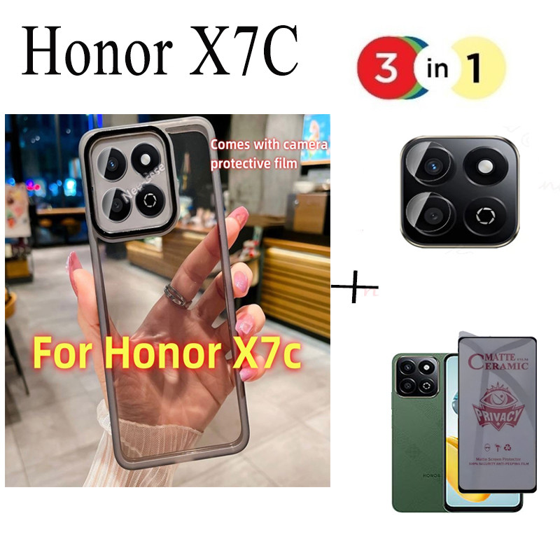 3 In 1 Honor X7C Shockproof Silicone Phone Case for Honor X7A X7B Camera Lens Glass Full Privacy Ceramic Matte Screen Protector