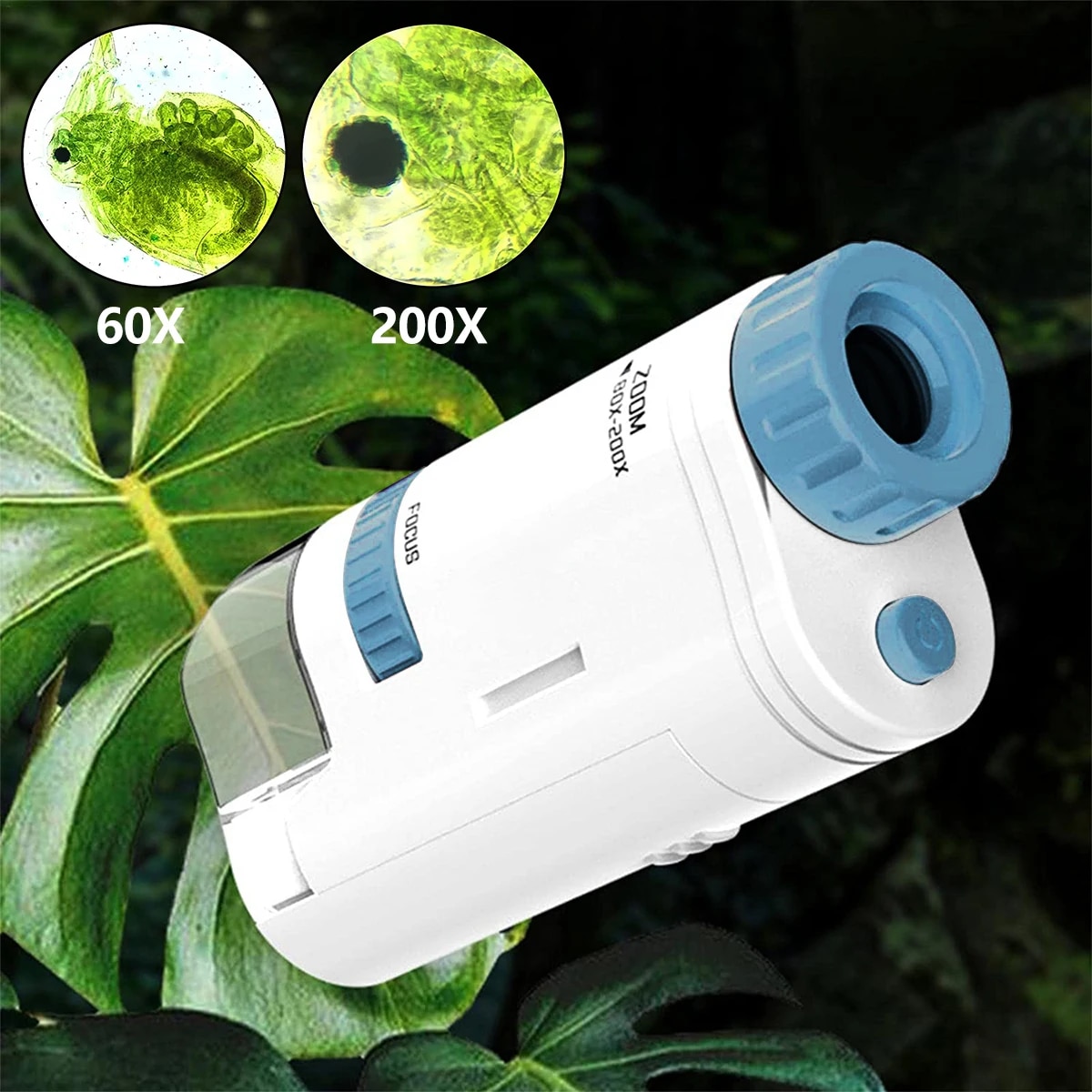 60-200x Handheld Pocket Microscope Electric Mini Microscope with LED Light Portable High Definition Biological Science Education. 