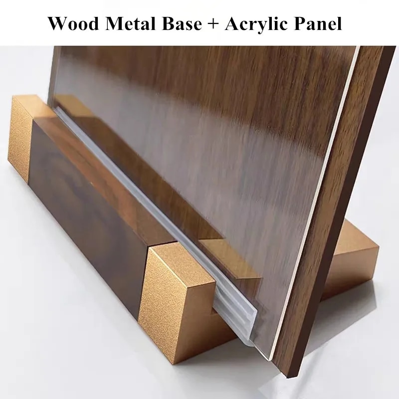 A4 210x297mm 8.5x11 Inch Acrylic Sign Holder Menu Paper Advertising Display Stand Wood Base Price List Label Poster Frame. 