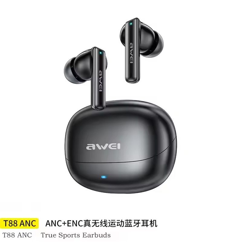 AWEI T88 ANC TWS Earbuds,  -35dB Deep Noise Cancelling Wireless Headphones with ENC and 4 Microphones In-Ear Handfree Earbuds