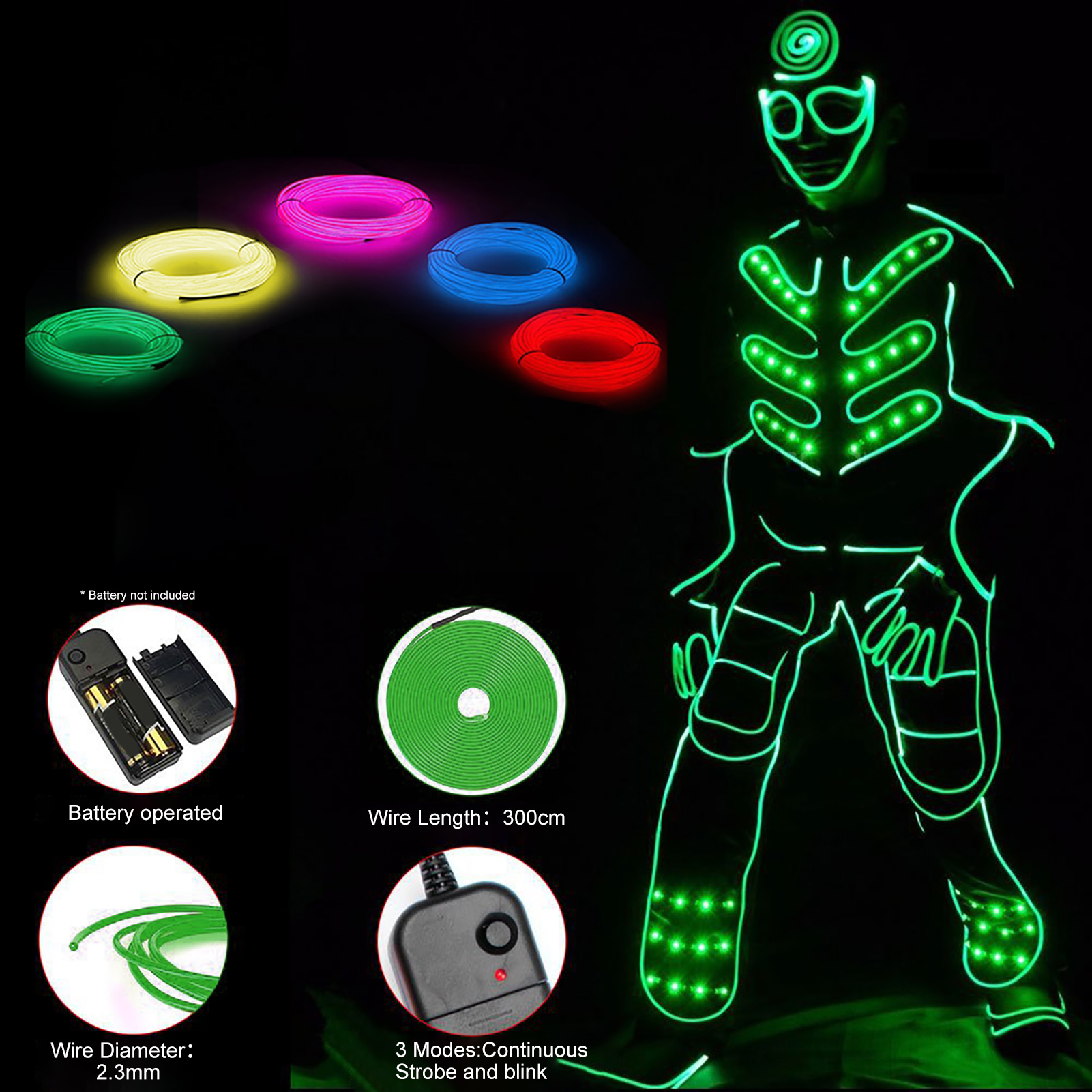 Helloworld 3M Light Strip El Wire String Strip Light Cold Lights Neon LED Light Decorative Lamp Car Rope Strip Light for Party Automotive Car Interior Decoration. 