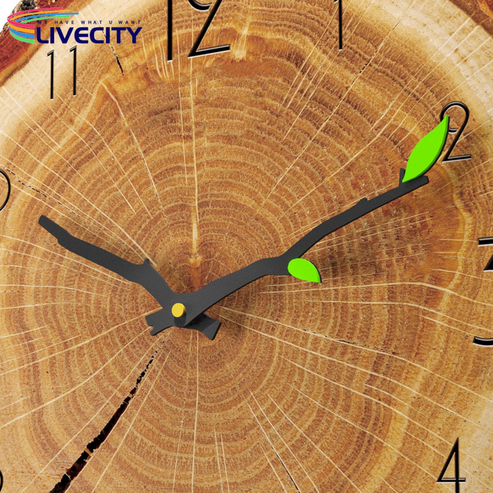 Tree Stump Wall Clock Rustic 12 Inch Wood Grain Wall Clock Silent Quartz Movement Battery Powered Unique Tree Stump Design Arabic Numerals Perfect for Southeast Asian Homes Mdf Wall Clock. 