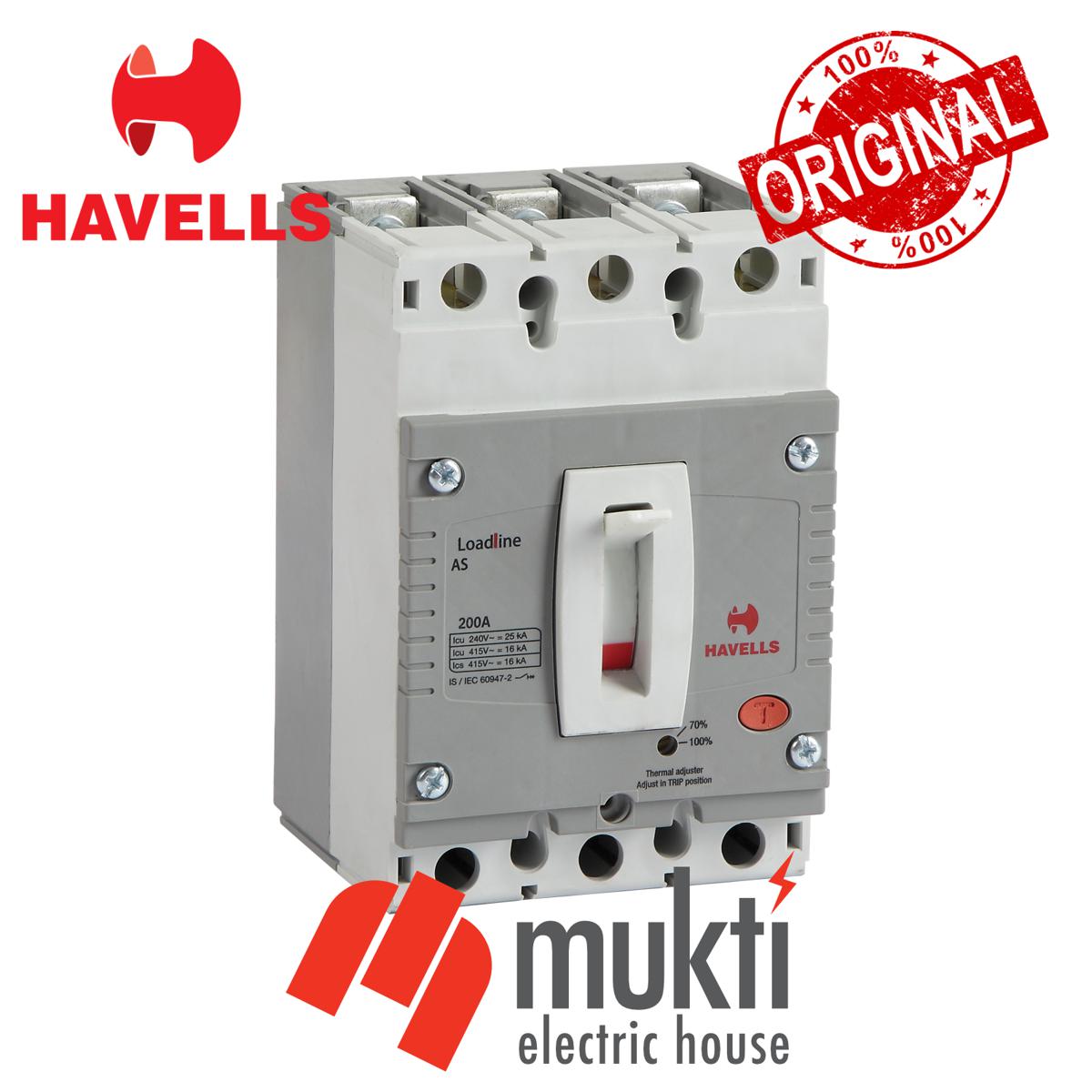 HAVELLS MCCB 200A 25kA AS Frame Triple Pole Moulded Case Circuit Breakers TP