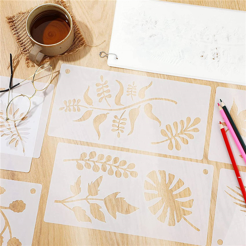 48 Pieces Leaves Stencil Reusable Sheet Painting Stencil Sheet Wall Stencil Leaf Pattern Template Tropical Leaf Reusable. 