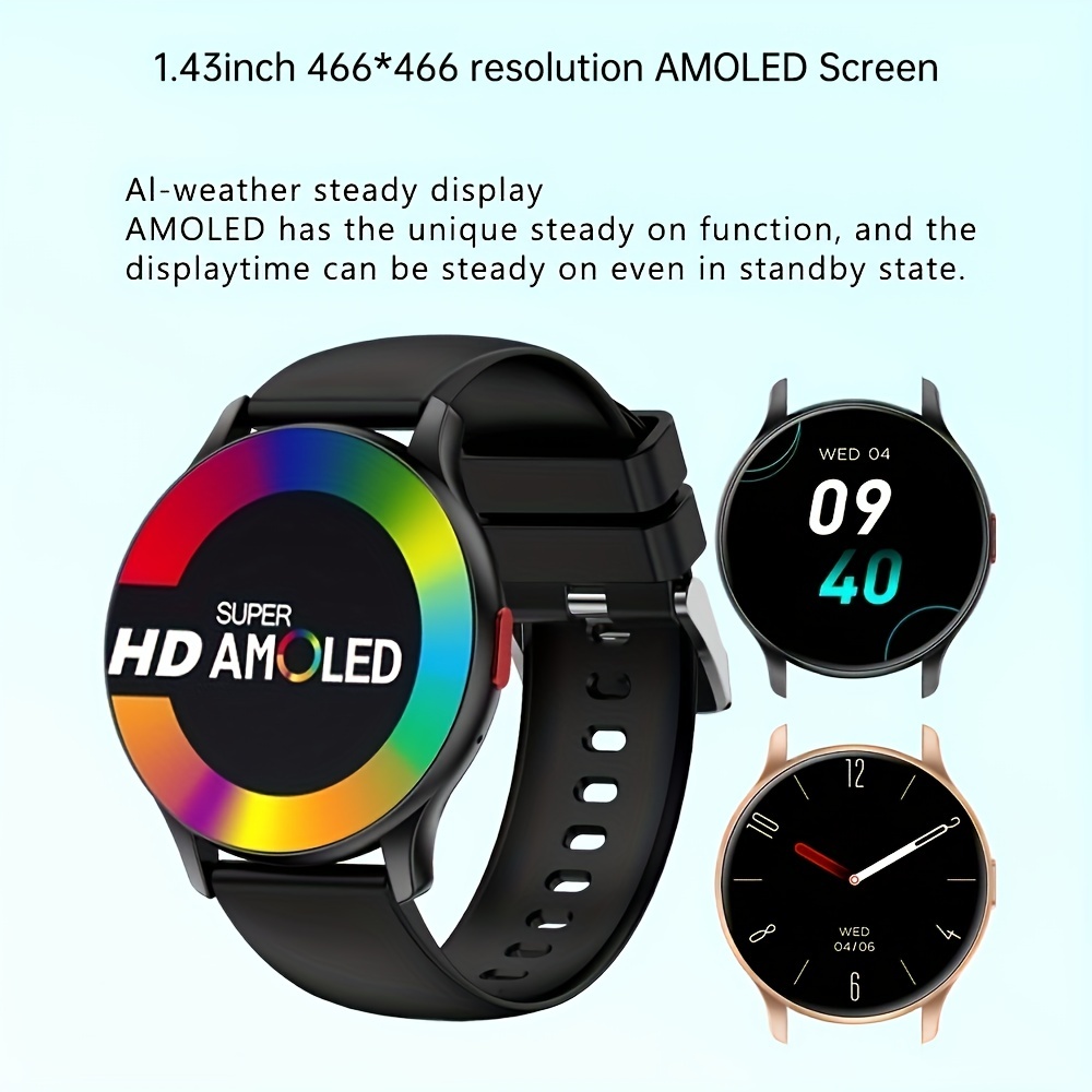 1.43 Inch Full Touch Screen Round Wireless Wireless Call Watch Smart Watch, With 100 Sports Modes Exercise Fitness Tracker, Voice Calling Always On Display Smart Watch For Men Women. 