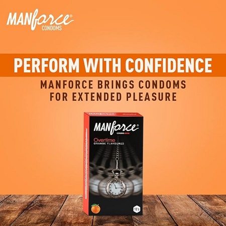 Manforce Overtime Orange 3in1 (Ribbed, Contour, Dotted) Condom - 10Pcs Pack. 