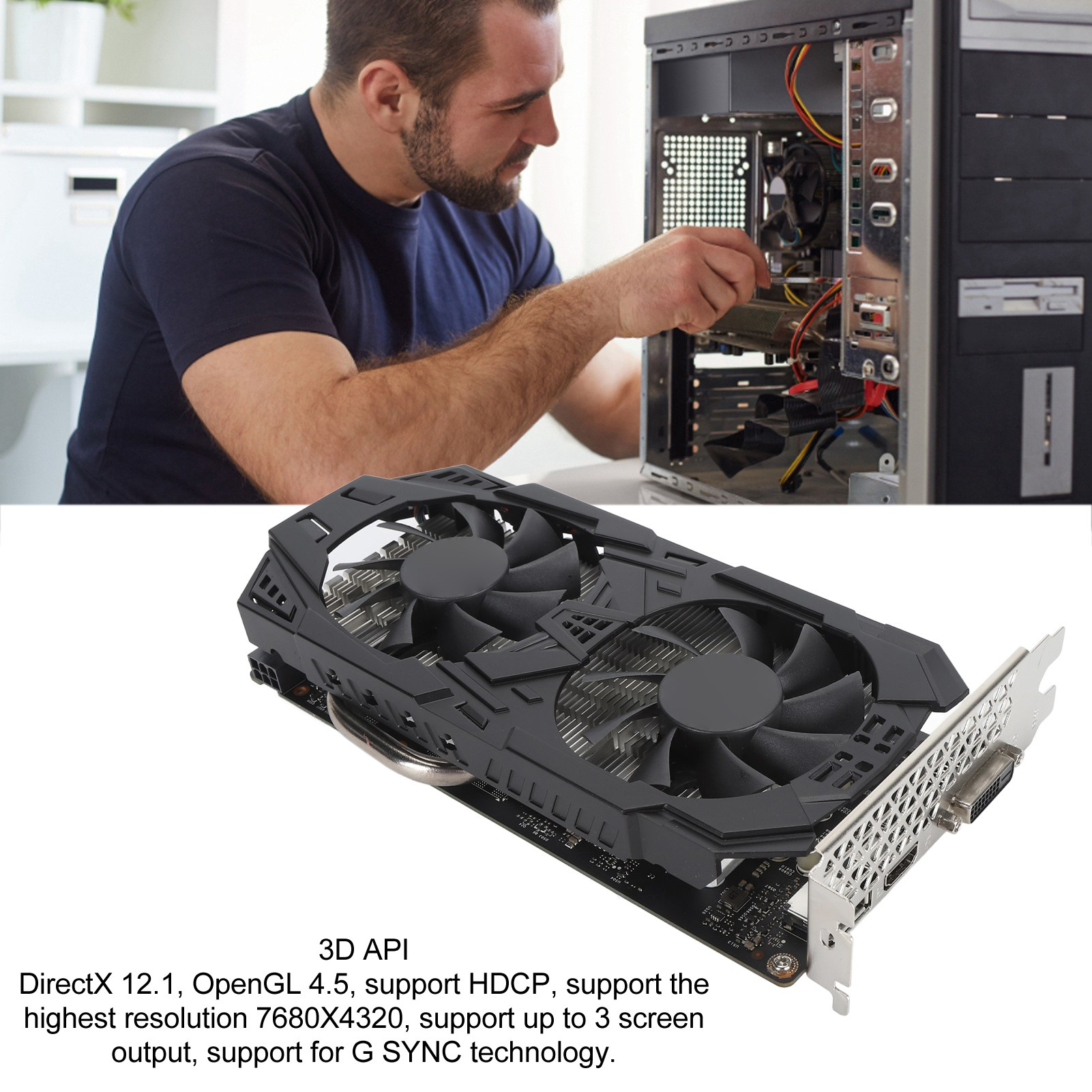 Gaming Graphics Card, 7680X4320 Resolution 3D API Desktop Graphics Card High Temperature Resistant 6pin GTX1060 5GB GDDR5 192Bit 8K+HDR for PC. 