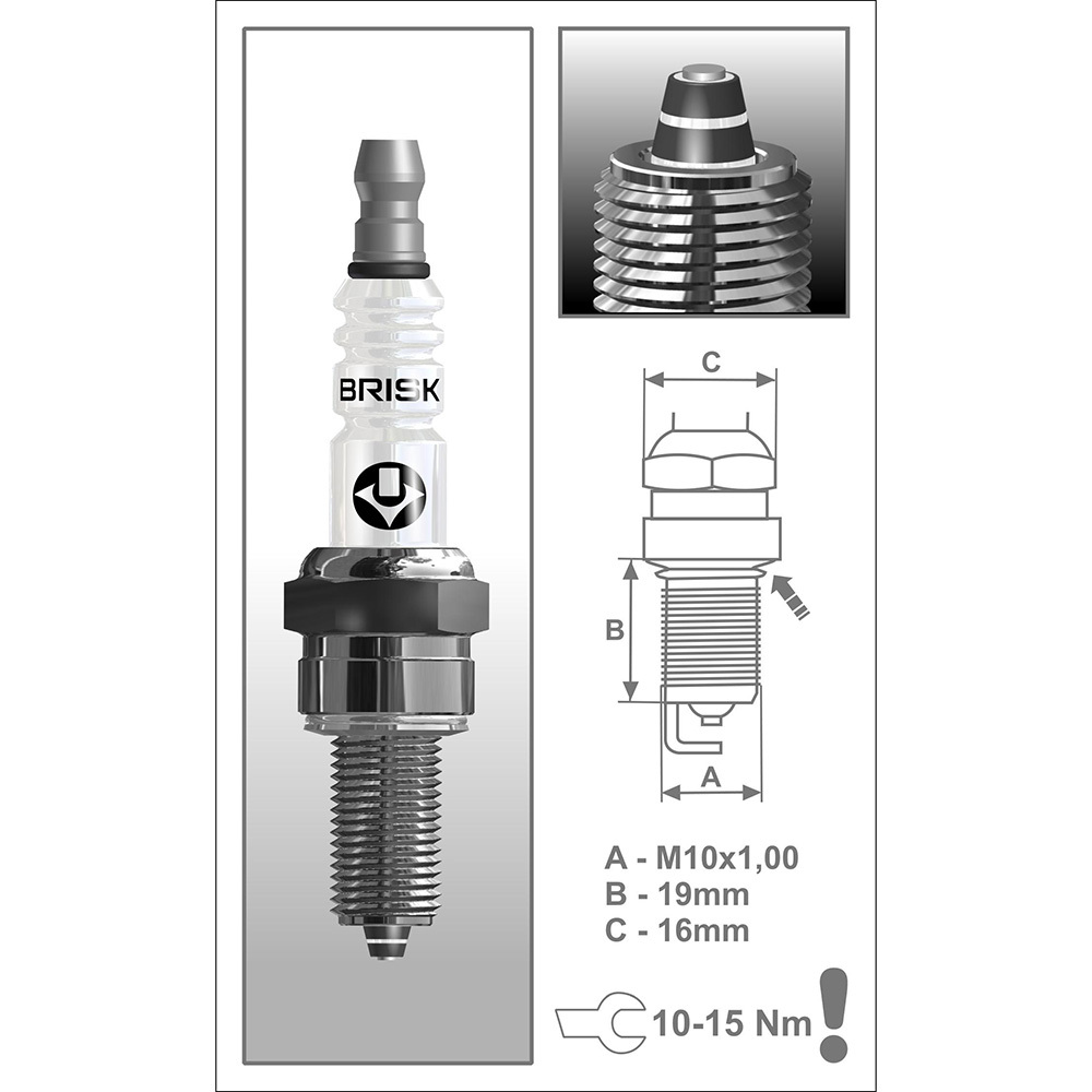 BRISK AR12ZS Multispark Premium Spark Plug for High End Motorcycle Long Thread  19 X 16 mm 1 Piece (Made in Czech Republic). 