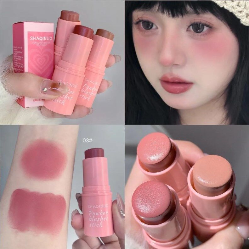 Waterproof Matte Face Blush Stick Long-lasting Natural Cheek Contour Tint Blush Cream Makeup Mineral Red Rouge Cosmetics