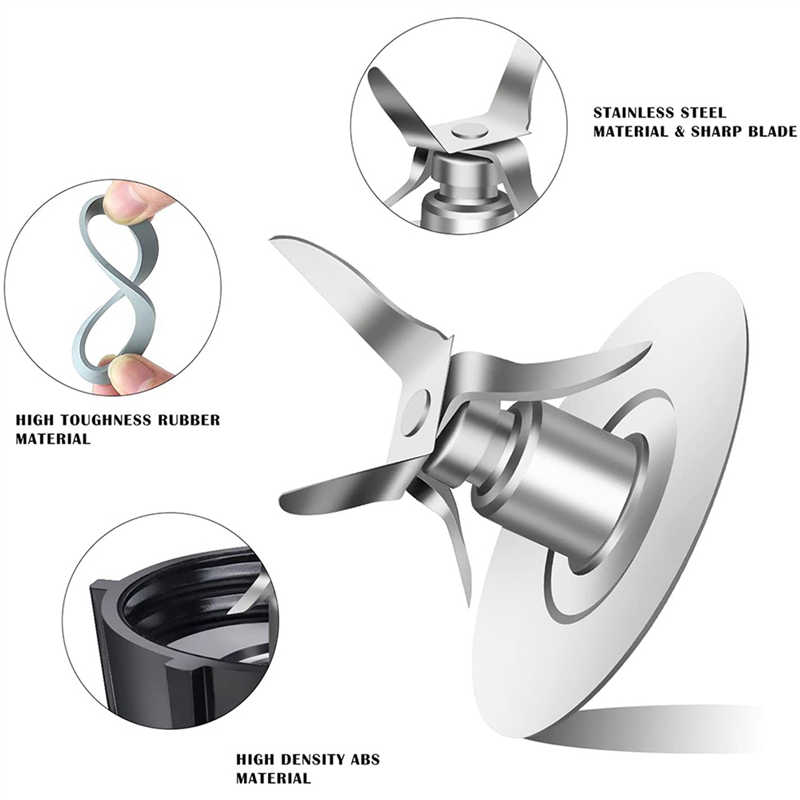 Replacement Parts for Oster Osterizer Blender, 4 Point Fusion Blades Assembly with 4 Piece Rubber Seal Gasket 4961. 