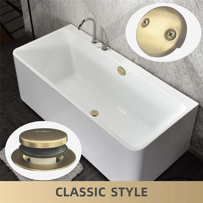1Set Bathtub Drain Gold Tip Toe Bath Tub Drain Kit with Two-Hole Overflow Faceplate Bath Tub Drain Set Stainless Steel + Copper Brushed Gold. 