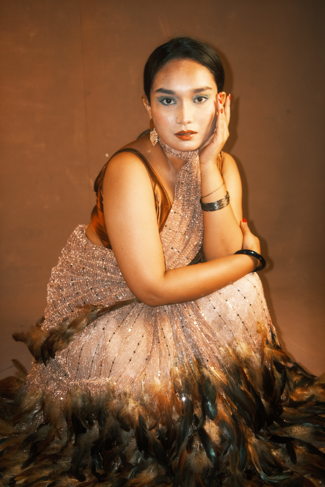 Designer's Feather Ready Made Pre-Pleated Net Saree ( Ready Made Sharee). 