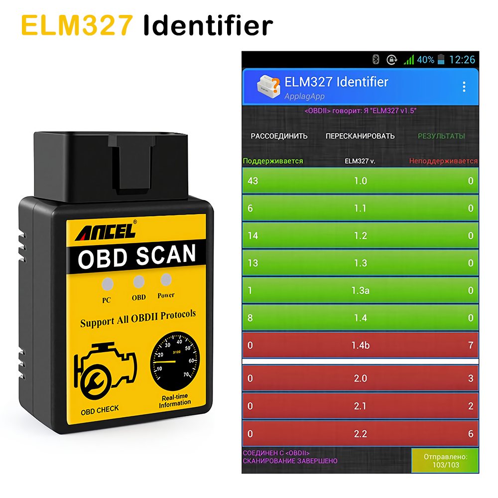 Ancel ELM327 OBD2 Bluetooth Scanner ELM 327 V1.5 OBD 2 Auto ODB Car Diagnostic For Engine Code Reader Diagnostic Tool. 