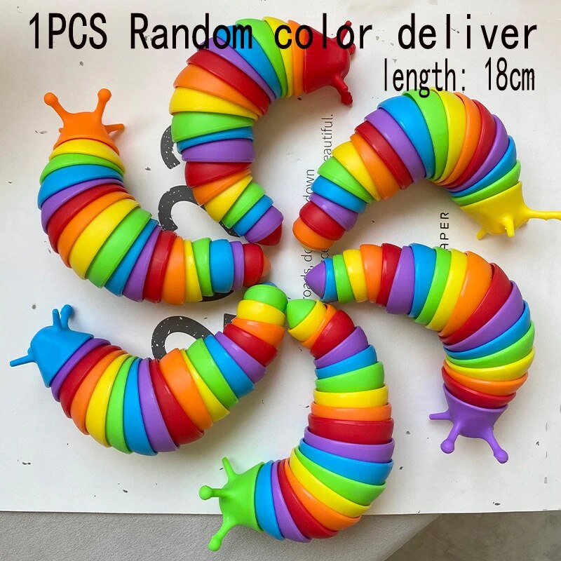 Colorful Slug Snail Toy Articulated Flexible 3D Slug Fidget Toy All Ages Relief Anti-Anxiety Sensory Toys for Children. 