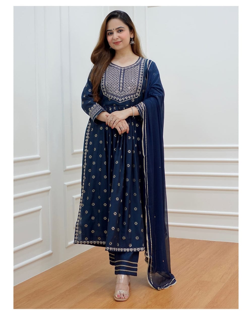 Readymade Naira Cut Gown Three-Piece Dress - Elegant and Well-Crafted Choice - Suitable Choice for All Occasions. 