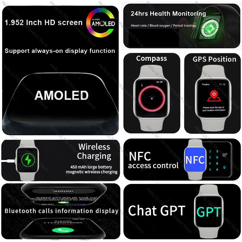 2024 New Smart Hello Watch Series 10 46mm AMOLED 4G ROM GPT NFC Compass Bluetooth Call Clock Smartwatch Men Women PK 3 Pro Plus. 