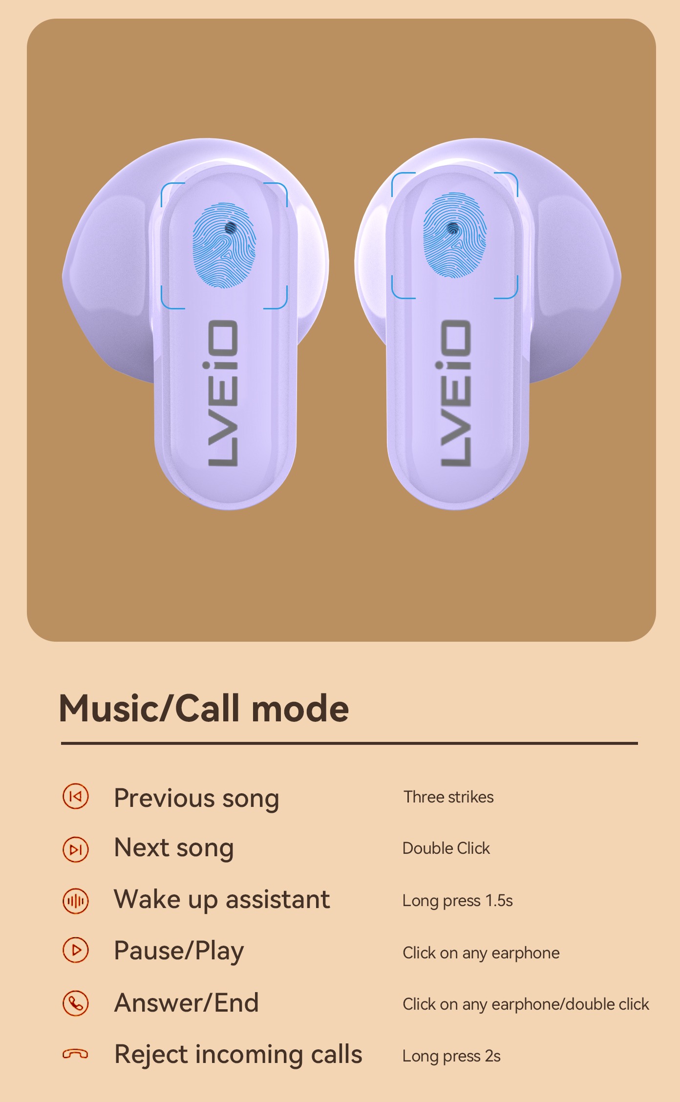 LVEIO LV-B30 TWS Bluetooth Wireless Earbuds Noise Cancelling Handfree Earphone HiFi Sound. 