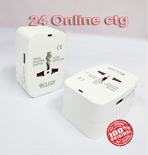 Click, 1 USB Port World Travel AC Power Charger Universal Plug Adapter, US Plug to UK/US/AU/EU/CA converter Dual-Purpose. 