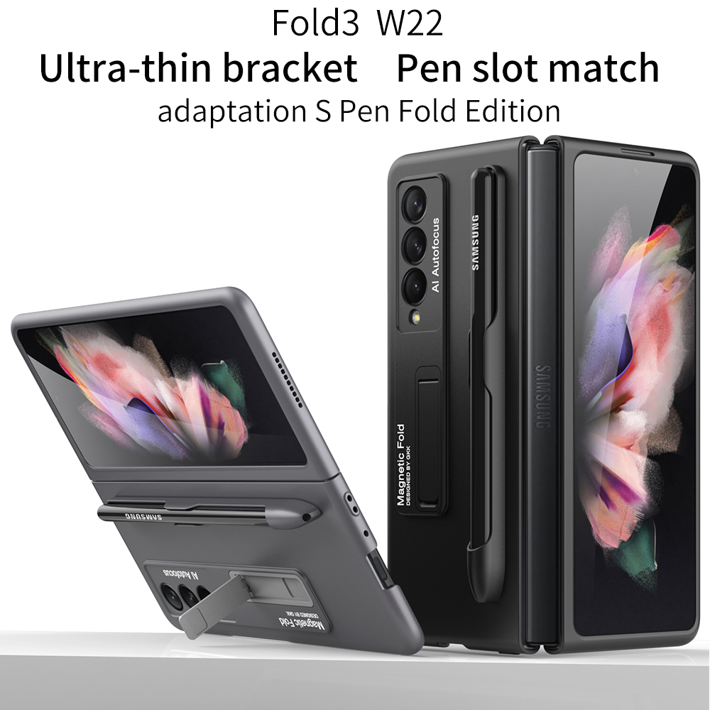 Biruiqu For Samsung Galaxy Z Fold 3 Case with S-Pen Pocket Protective Case with Built-in Magnetic Kickstand PC Shockproof Cover. 