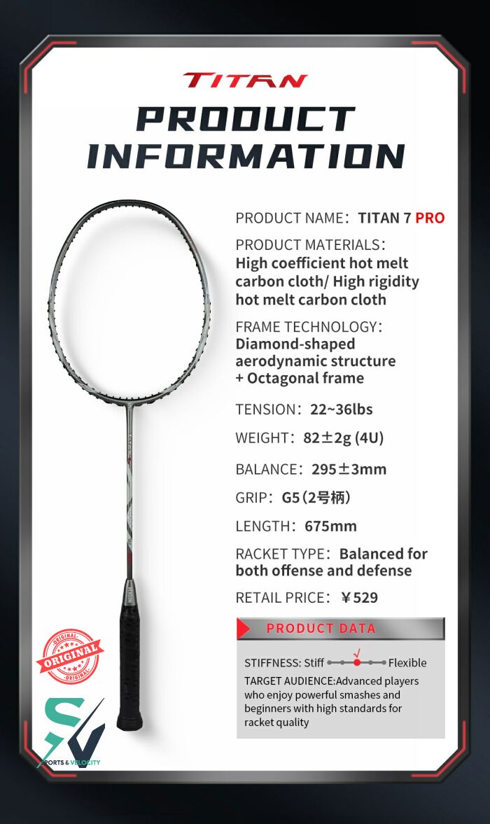 VS Original Titan 5 / Titan 7 / Titan 7 Pro / Titan 8 / Titan 9 Badminton Racket – Lightweight, Durable, High-Performance. 