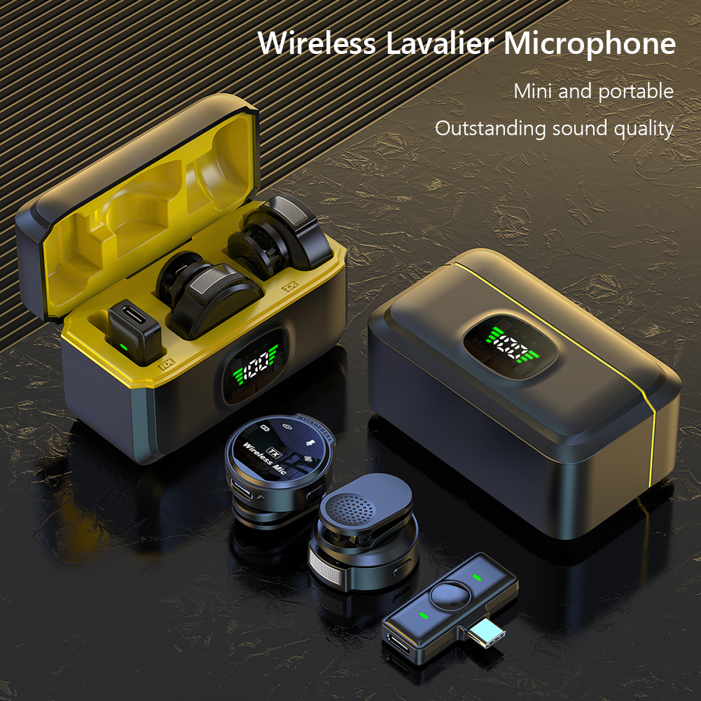 Wireless Lavalier Lapel Microphone with Magnetic Clip USB-C Noise Cancelling 50H Battery for Android Type-C for iOS Smartphone