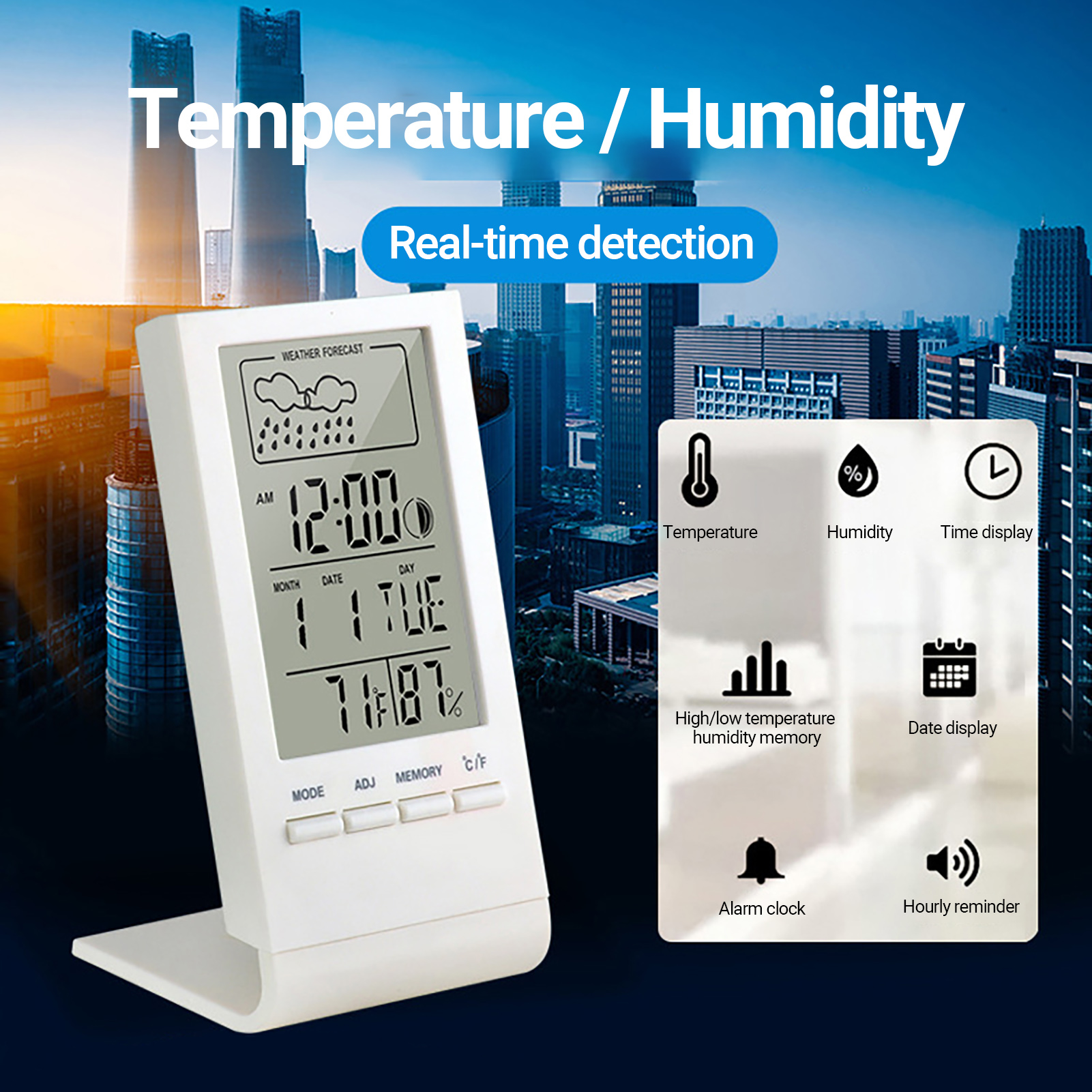 Digital Thermometer Large Screen High Precision ABS Indoor Temperature Humidity Meter for Weather Station. 