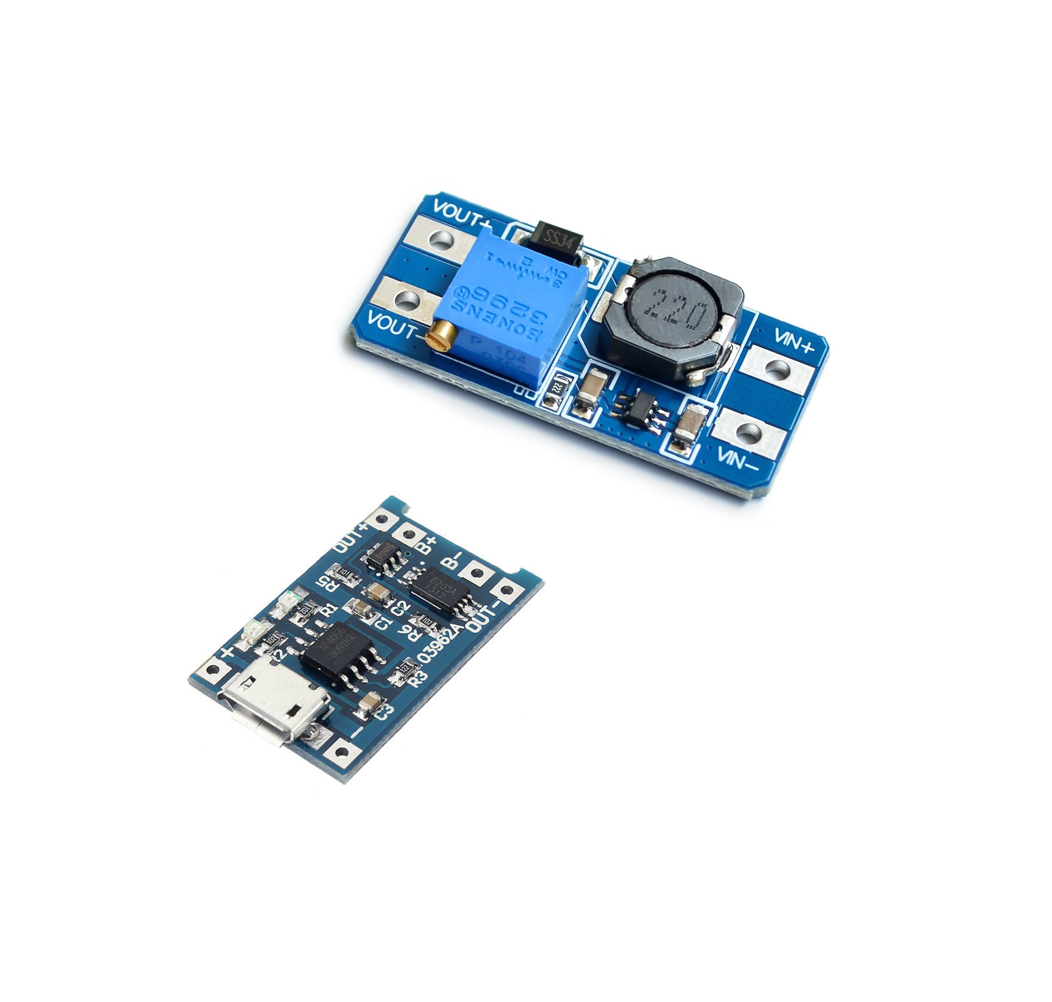 HW-357 TP4056 3.7V Lithium 18650 Battery Charging Protection With MT3608 2A Adjustable 4.5V-27V Step up Converter Module for DIY Router UPS