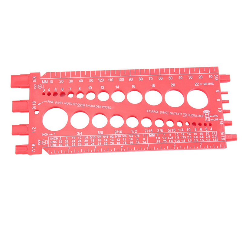 Plastic Nut Nuts and Bolts Bolt & Screw Measuring Gauge Size & Thread Pitch, Red