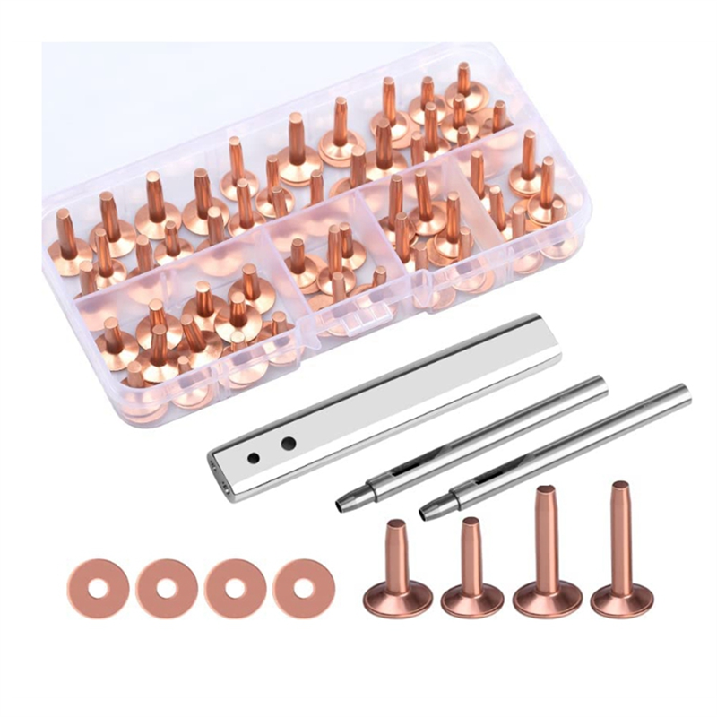 Copper Rivets and Burrs Solid Brass Rust-Proof Rivet Studs Leather Copper Rivet for Leather Pure Copper Rivet Setting Tool