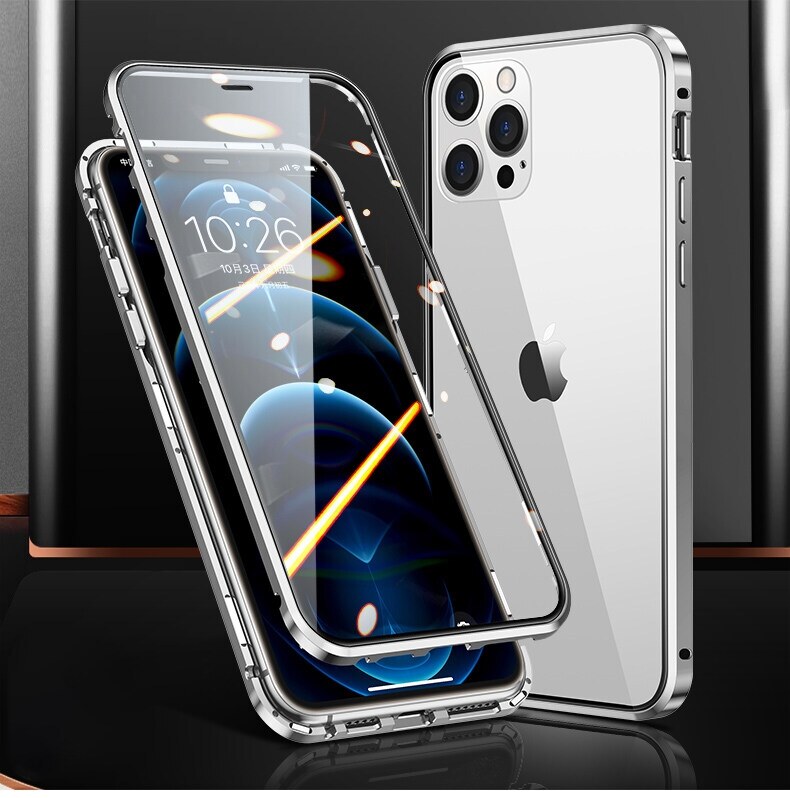 lthmy for iPhone 13 Magnetic Case 360 Front Back double-sided 9H Tempered Glass Case Metal Bumper cover