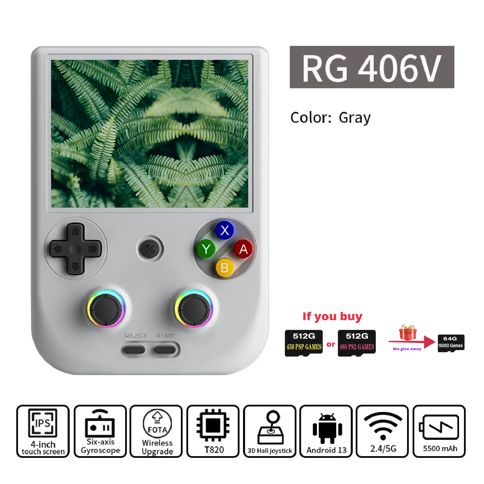 ANBERNIC RG 406V Video Handheld Game Console RG406V 4 IPS Touch Screen Android 13 Wifi Retro Games Player Supports 1080p DP psp. 