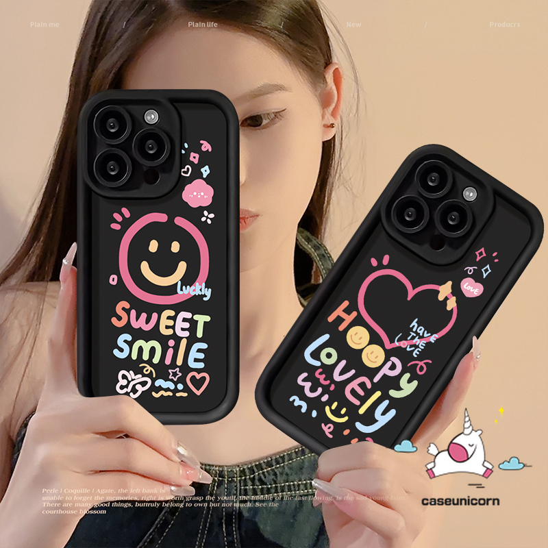 English Letter Couples Smiling Face Phone Case For Realme C33 C25 C25s C21Y C35 C53 C15 C12 C55 C20 C25Y C11 C21 C51 C31 C30 C20A 11 5i 6i 5 8i 5s Colour Heart Soft Angel Eyes Cover. 
