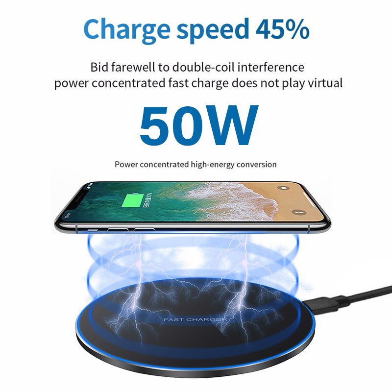 50W Fast Wireless Charger Pad For iPhone 14 13 Xiaomi Huawei Doogee Samsung Mobile Phone Charger Wireless Charging Dock Station. 