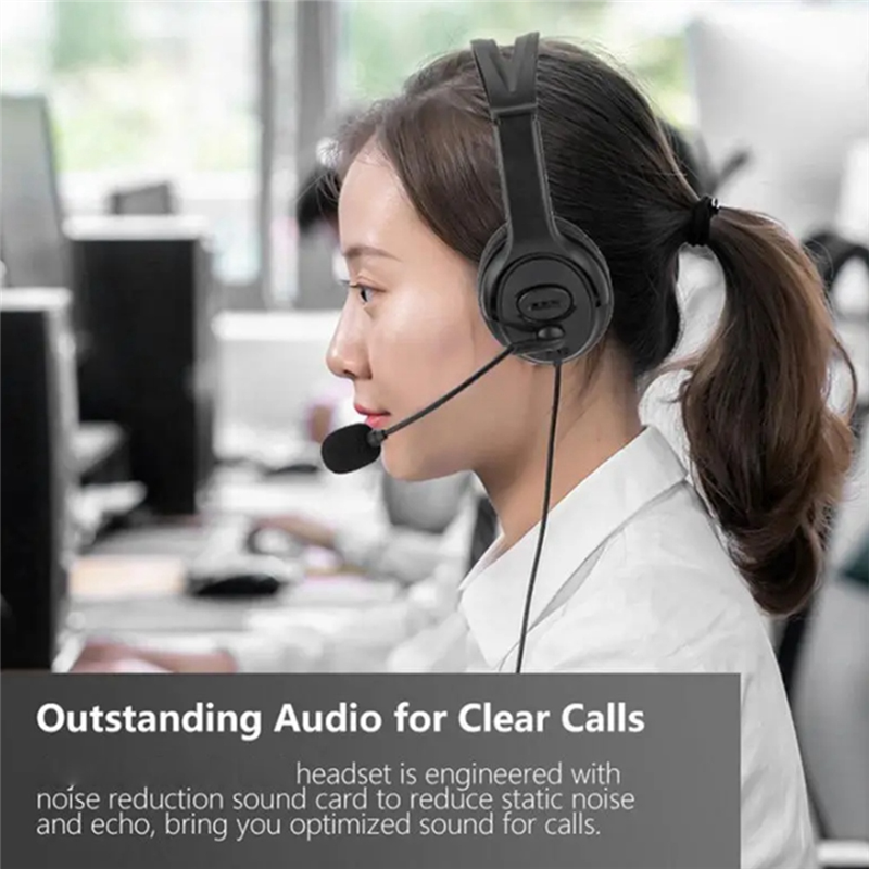 Wired USB Headset Computer Teaching Telephone Headset Suitable for Zoom Skype Office Call Center 1Set. 