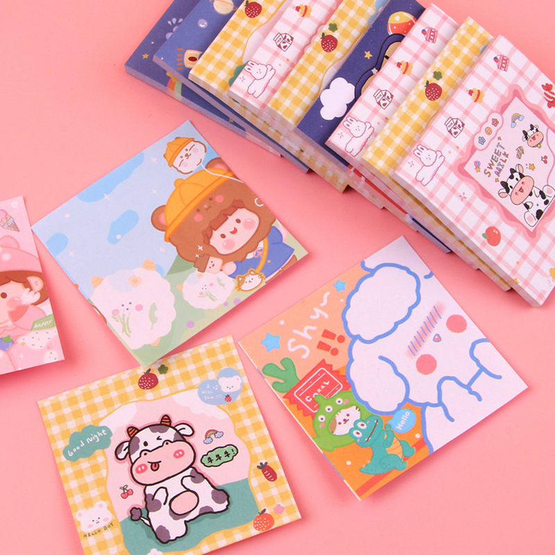 Creative Stationery Cartoon Cute Post-it Note Colorful Student Mark Message Note Paper Can Tear Girl Heart Small Book. 