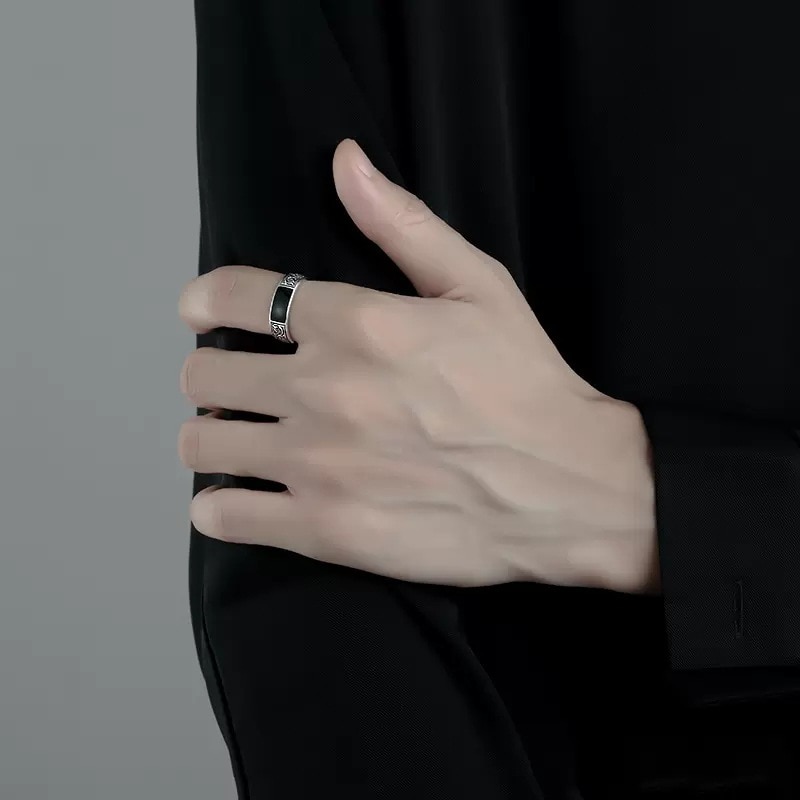 【Sooledead】（NEW）New Pattern Ring Silver Plated Adjustable Personality Men and Cocktail Party Jewelry Gift. 