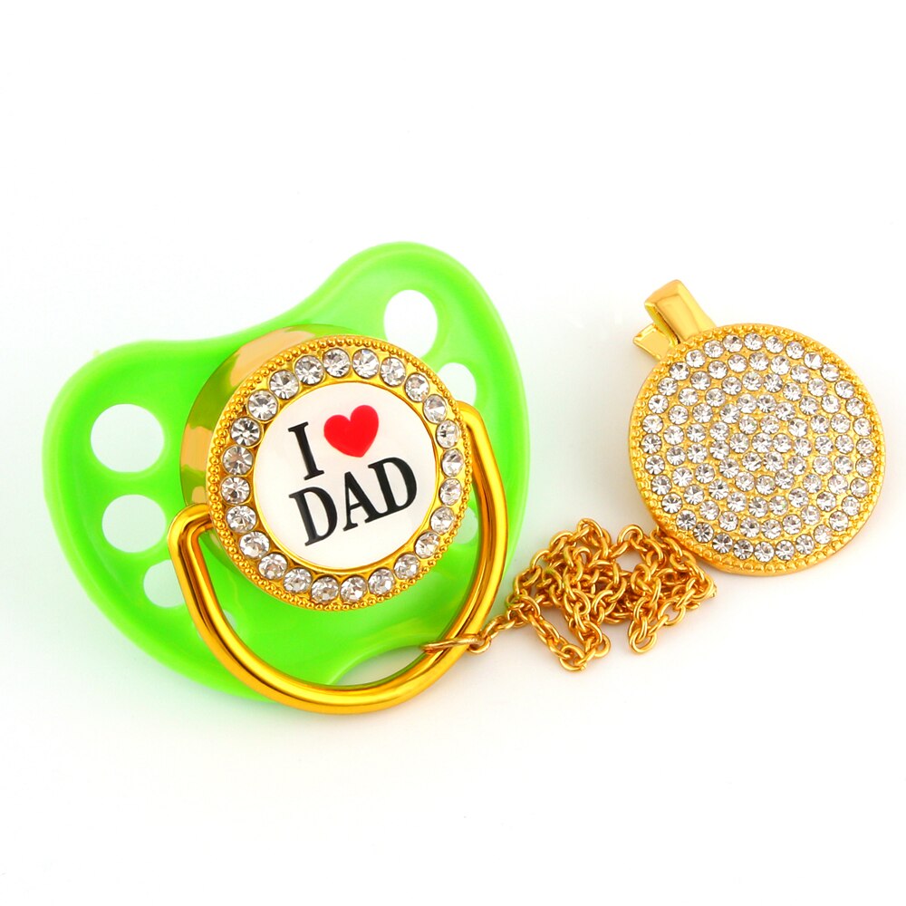 【happy one】Luxury Baby Bling Bling Pacifiers Orthodontic Nipple Soother Baby Pacifier Clip I Love Dad Pacifiers. 
