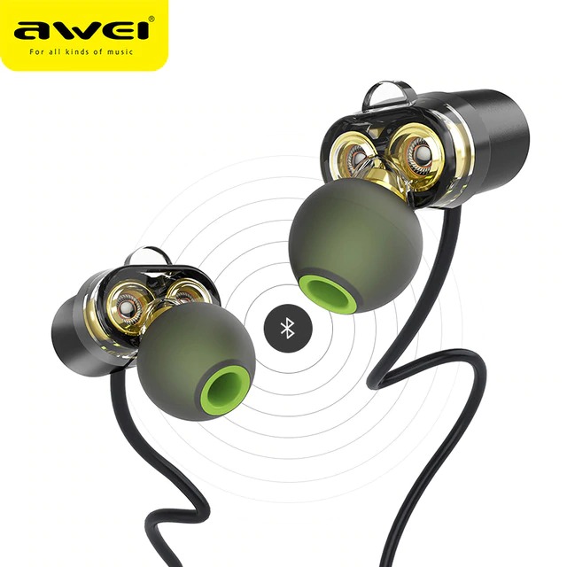 Awei x650bl ব্লুটুথ ইয়ারফোন csr cvc নয়েজ ক্যান্সেলিং ipx5 ওয়াটারপ্রুফ স্পোর্টস ইয়ারবাড ওয়্যারলেস স্টিরিও হাইফাই ডুয়াল ইউনিট হেডসেট. 