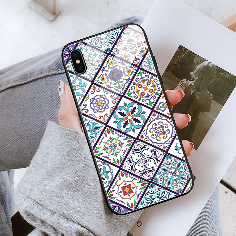 Jizetin for Samsung A52S 5G / A52 / A52 5G Glass Back Cover Decorative Pattern Glossy Tempered Glass Shockproof Soft Edge Phone Cases. 