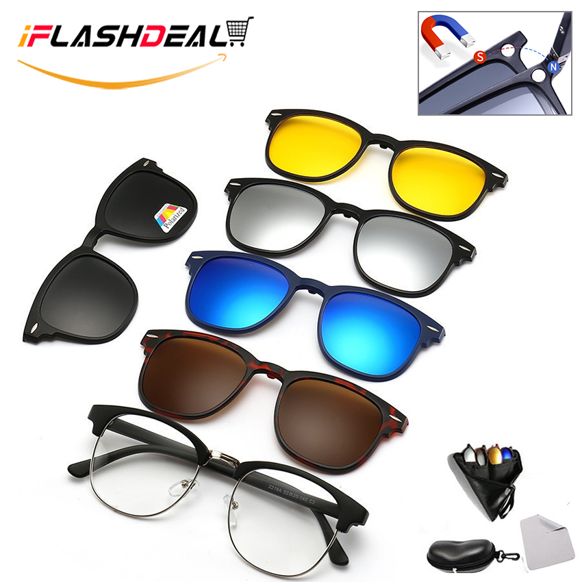 Sunglasses Polarized Sunglasses Clip on Glasses With 5 Interchangeable Lenses Cycling Running Driving Fishing Golf Baseball Glasses for Men Women