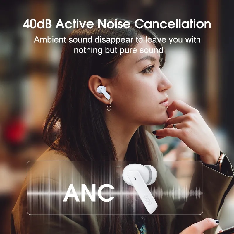 QCY HT05 ANC Wireless TWS Bluetooth 5.2 Earphones 40dB Active Noise Cancellation Headset in-Ear Mics Handfree Phone Earbuds. 
