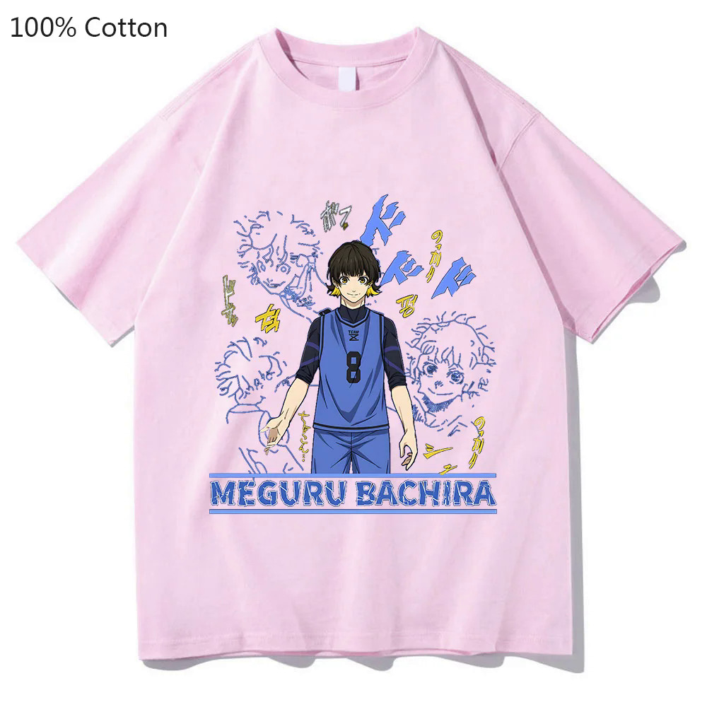 Blue Lock Football MEGURU BACHIRA Cartoon Dzirts Women/men 100% Cotton High Quality T Shirts Fashion T-shirts Short Sleeve Soft. 