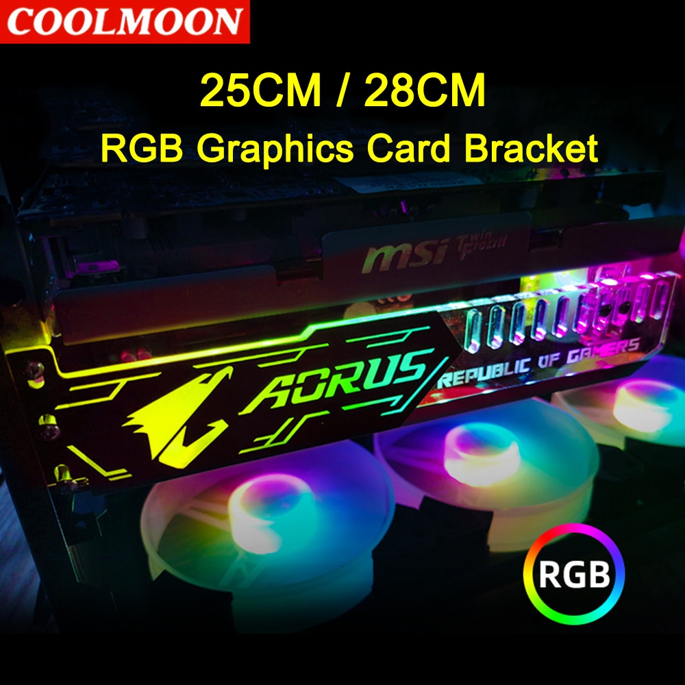 Coolmoon RGB LED Light Graphics Card Brket 25cm/28cm 5V Small 4PIN GPU Suprt VGA Holder for Computer Chassis PC -ROG28CM w Music. 