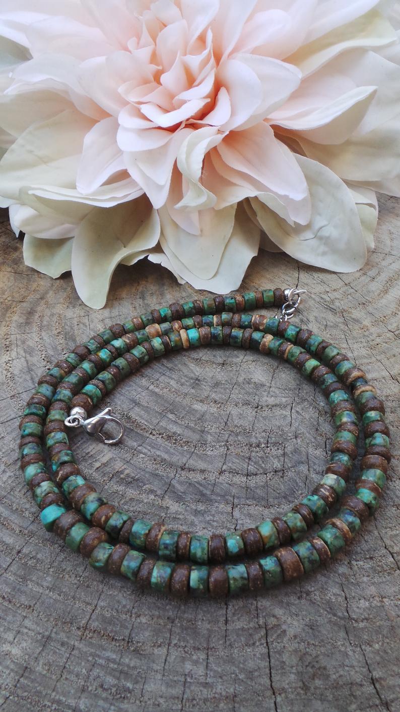 Men's African necklace, Men african Beaded jewelry, Surfer necklace Gifts for men, Wooden Beach Necklace. 