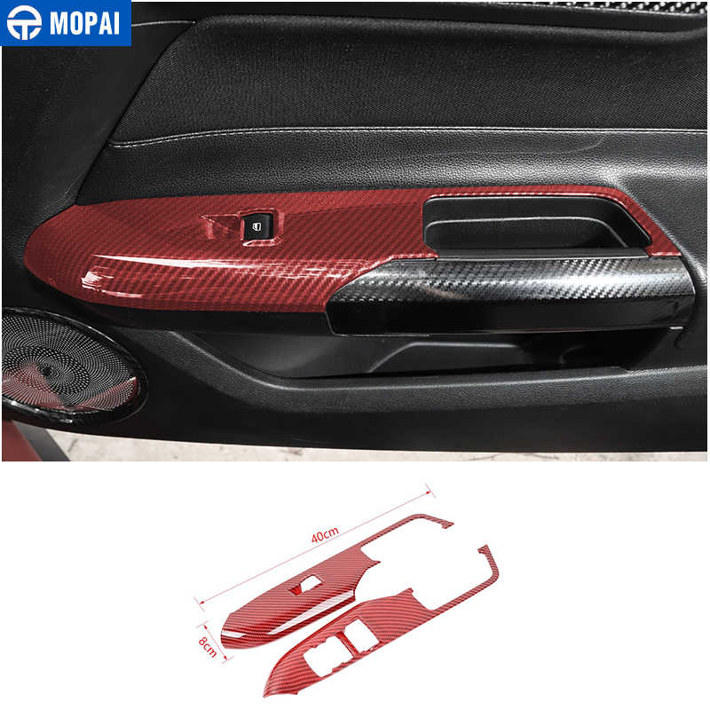 Red Carbon Fiber Car Interior Decoration Cover Stickers Accessories for Ford Mustang 2015 2016 2017 2018 2019 2020 2021 2022. 