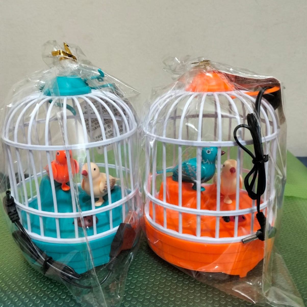 Talking bird outlet toy with cage