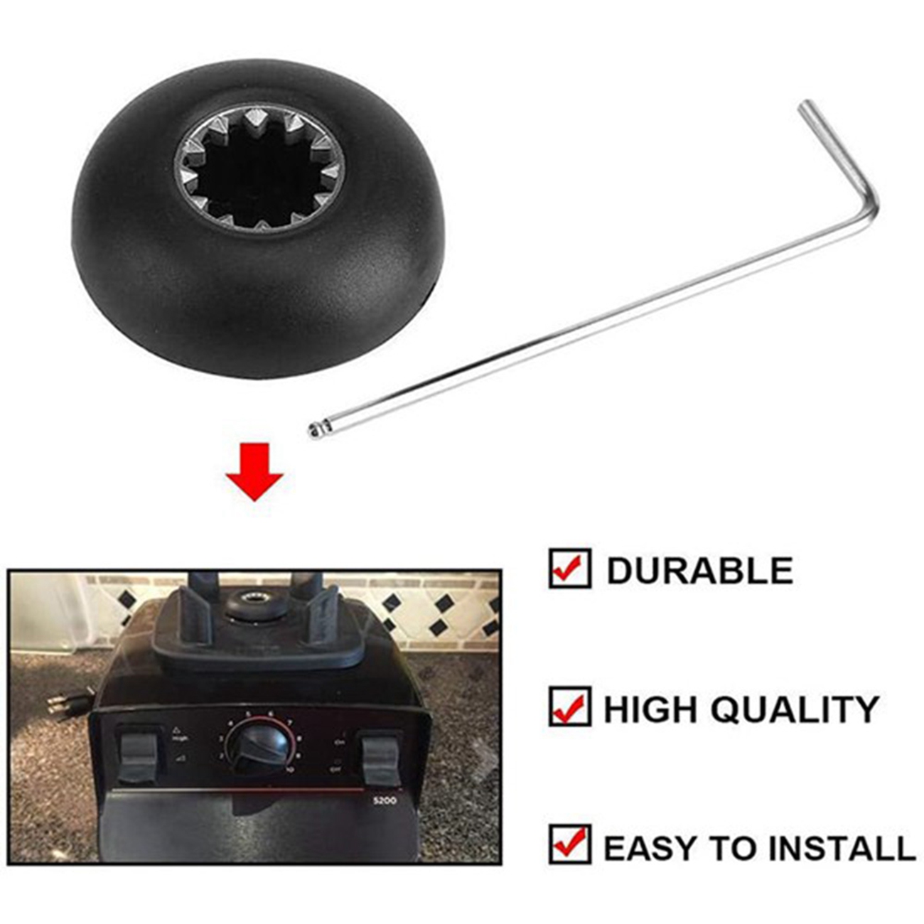 1 Set of Metal and Plastic Black Blender Drive Socket Replacement Kit for Vitamix Blender Spare Parts with Wrench. 