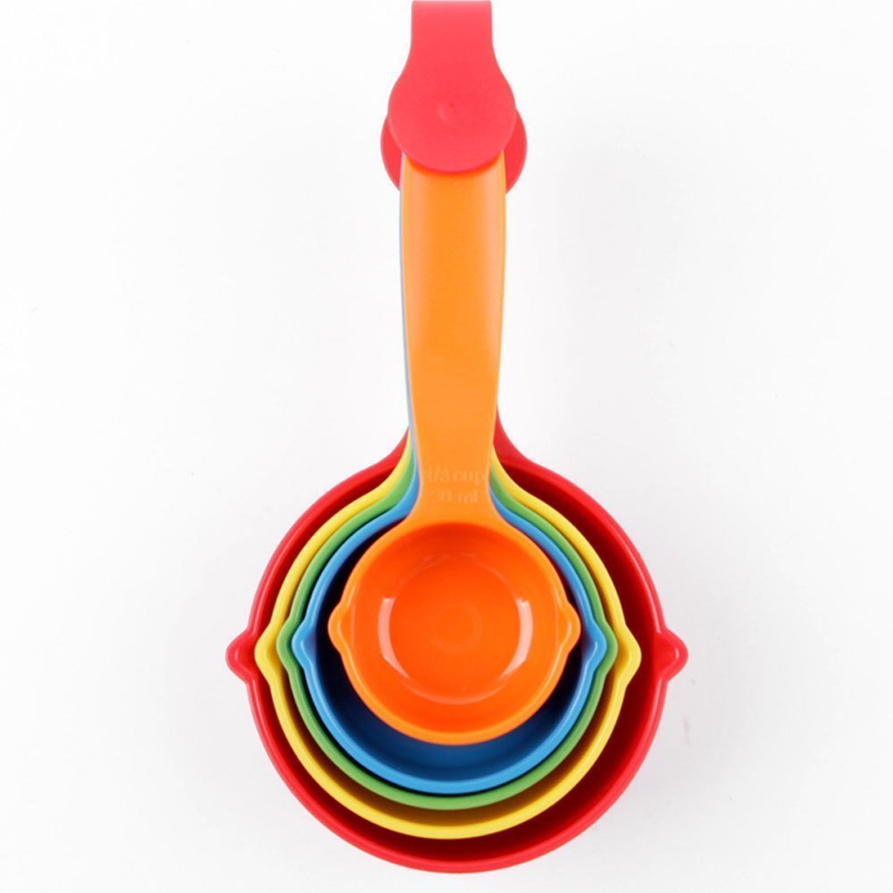 Plastic Measuring Cup And Spoon Set Of 10-Piece (Colorful) - Weight Machine. 