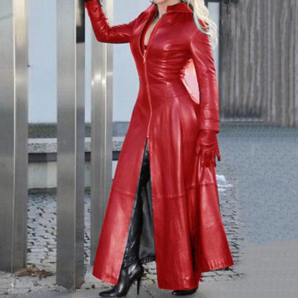 Solid Color Stand Collar Coat Stylish Cyberpunk Faux Leather Jacket with Stand Collar Zipper Placket for Women Trendy for Autumn. 
